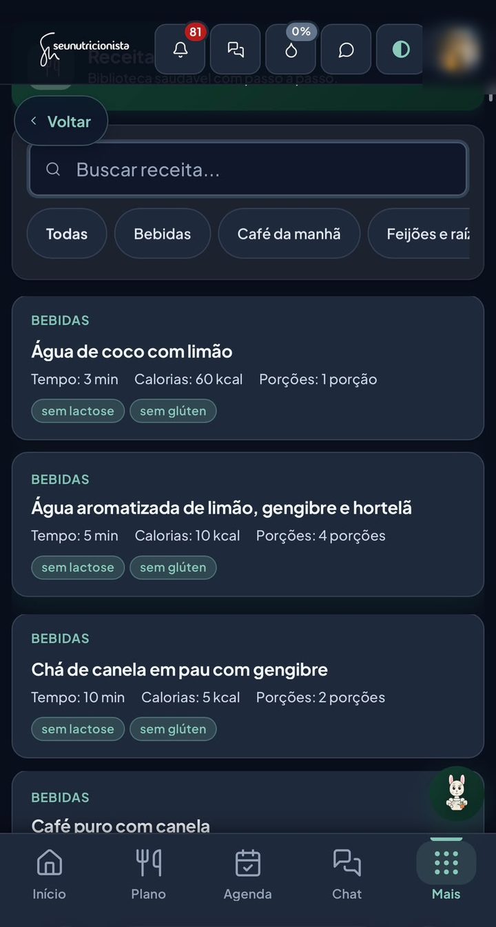 Biblioteca de receitas com busca e filtros por categoria