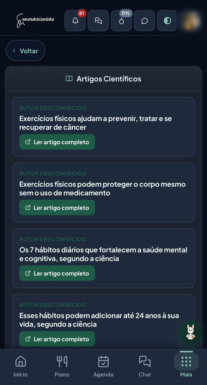 Lista de artigos científicos com o botão de ler o artigo completo